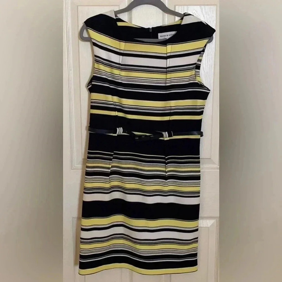 EMMA AND MICHELE STRIPE DRESS WITH BELT SIZE  14 - Picture 1 of 4
